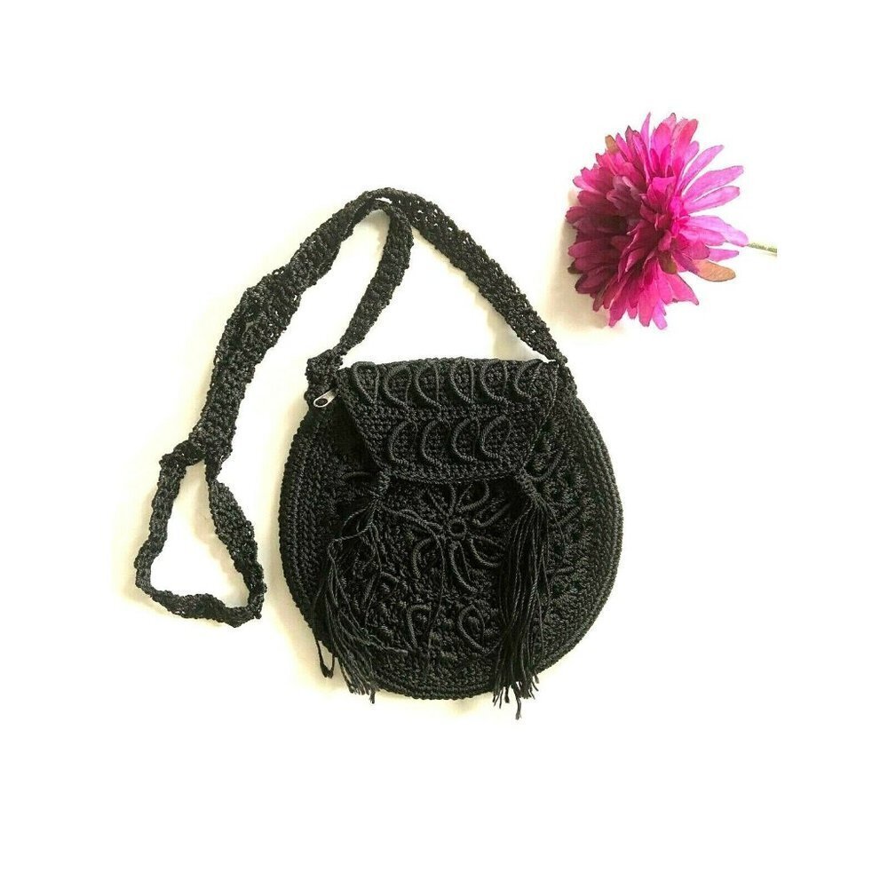 Round Crocheted Bohemian Cross Body Bag Handmade in Guerrero Mexico